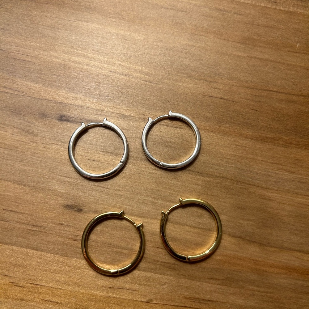 J. Crew - two pairs of hoop earrings, gold and silver